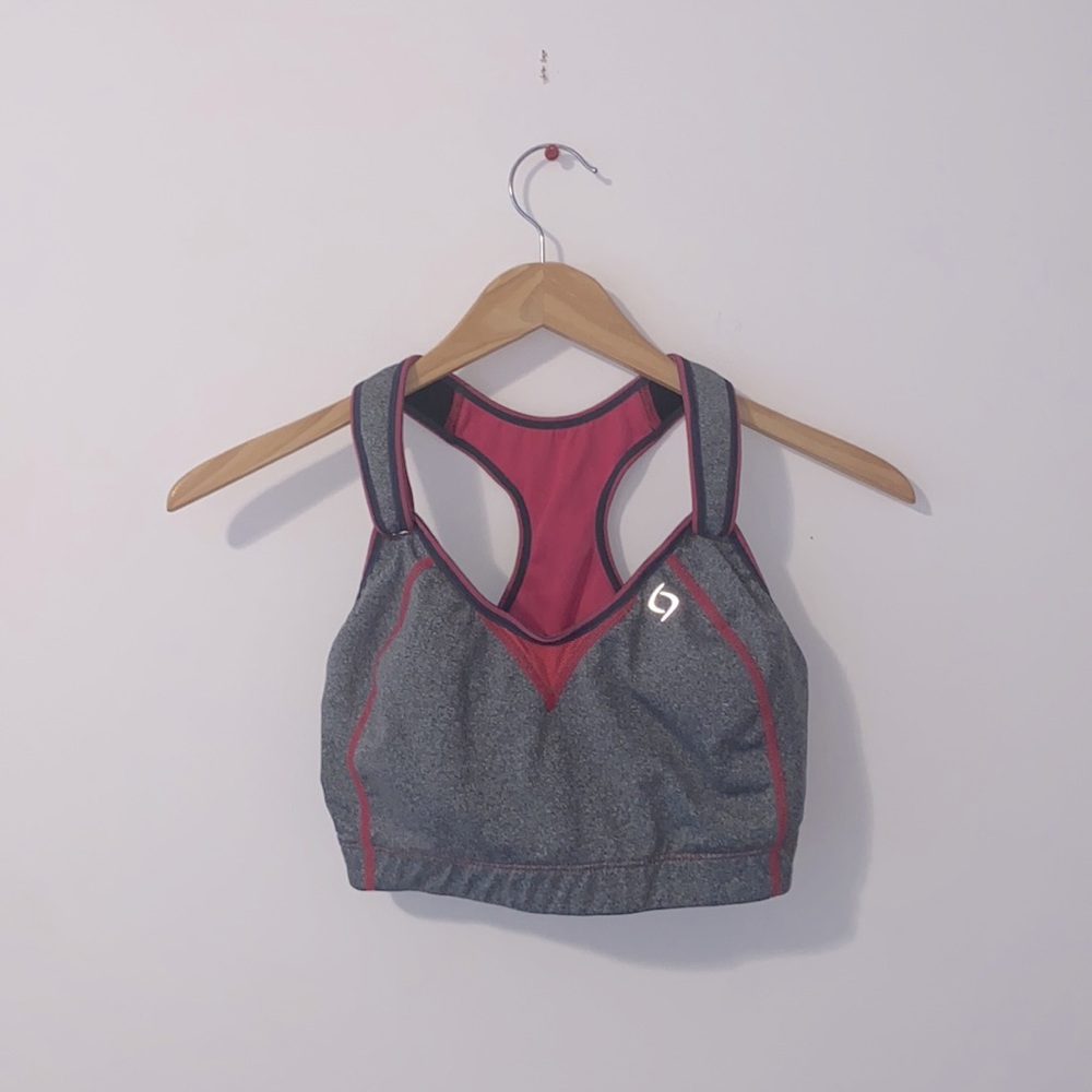 34Dd Moving Comfort Rebound Racer Sports Bra Pink & Grey